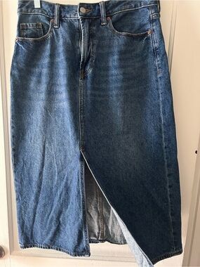 Old Navy Blue Denim Midi Skirt with Front Slit
